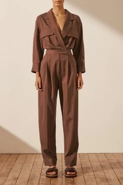 Shona Joy JUMPSUITS SARA LAPEL BOILER SUIT - CHESTNUT