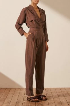Shona Joy JUMPSUITS SARA LAPEL BOILER SUIT - CHESTNUT