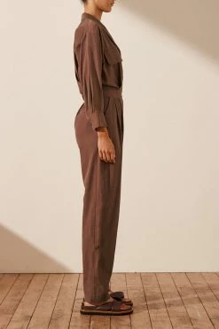 Shona Joy JUMPSUITS SARA LAPEL BOILER SUIT - CHESTNUT
