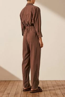 Shona Joy JUMPSUITS SARA LAPEL BOILER SUIT - CHESTNUT