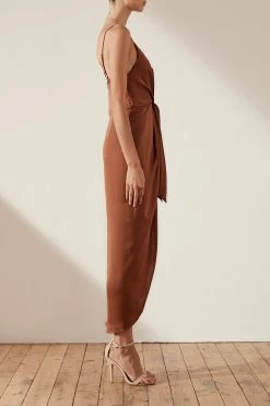Shona Joy LUXE TIE FRONT COCKTAIL DRESS - MOCHA