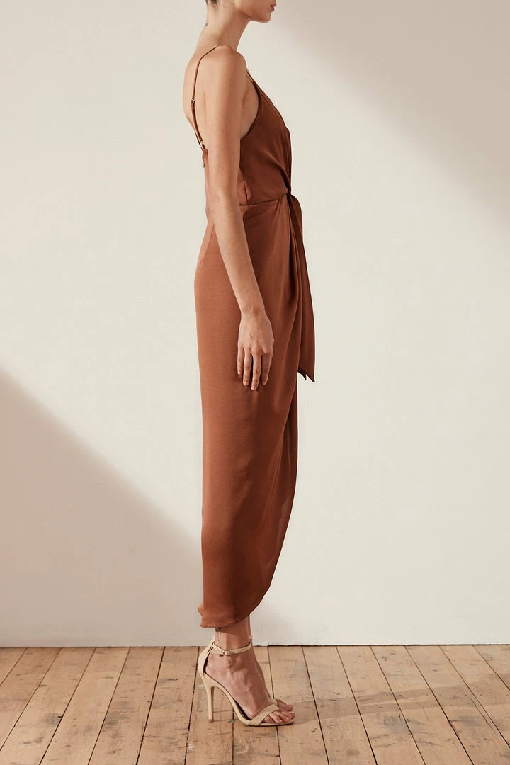Shona Joy LUXE TIE FRONT COCKTAIL DRESS - MOCHA
