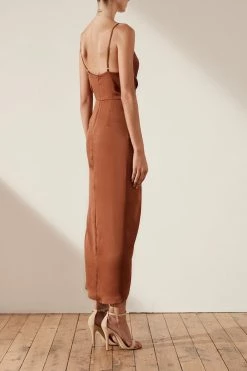 Shona Joy LUXE TIE FRONT COCKTAIL DRESS - MOCHA