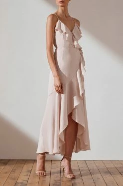 Shona Joy DRESSES LUXE BIAS FRILL WRAP DRESS - PORCELAIN