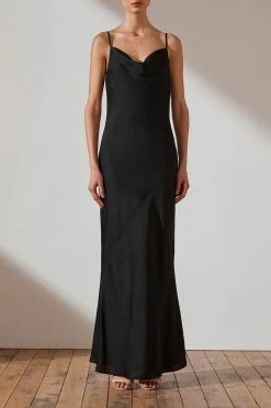 Shona Joy LUXE BIAS COWL SLIP DRESS - ONYX