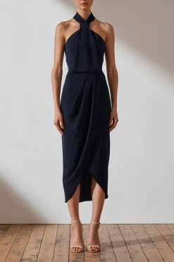 Shona Joy DRESSES CORE KNOT DRAPED DRESS - NAVY