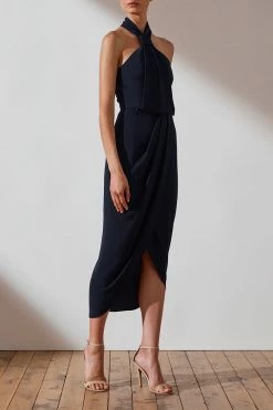 Shona Joy DRESSES CORE KNOT DRAPED DRESS - NAVY