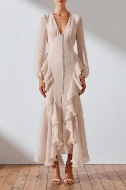 Shona Joy DRESSES CHARLOTTE RUFFLE MIDI DRESS - ECRU