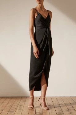 Shona Joy DRESSES LUXE TIE FRONT COCKTAIL DRESS - ONYX