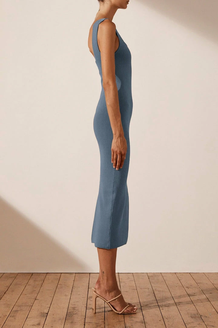 Shona Joy BASIC SQUARE NECK MIDI DRESS - BLUE SMOKE DRESSES