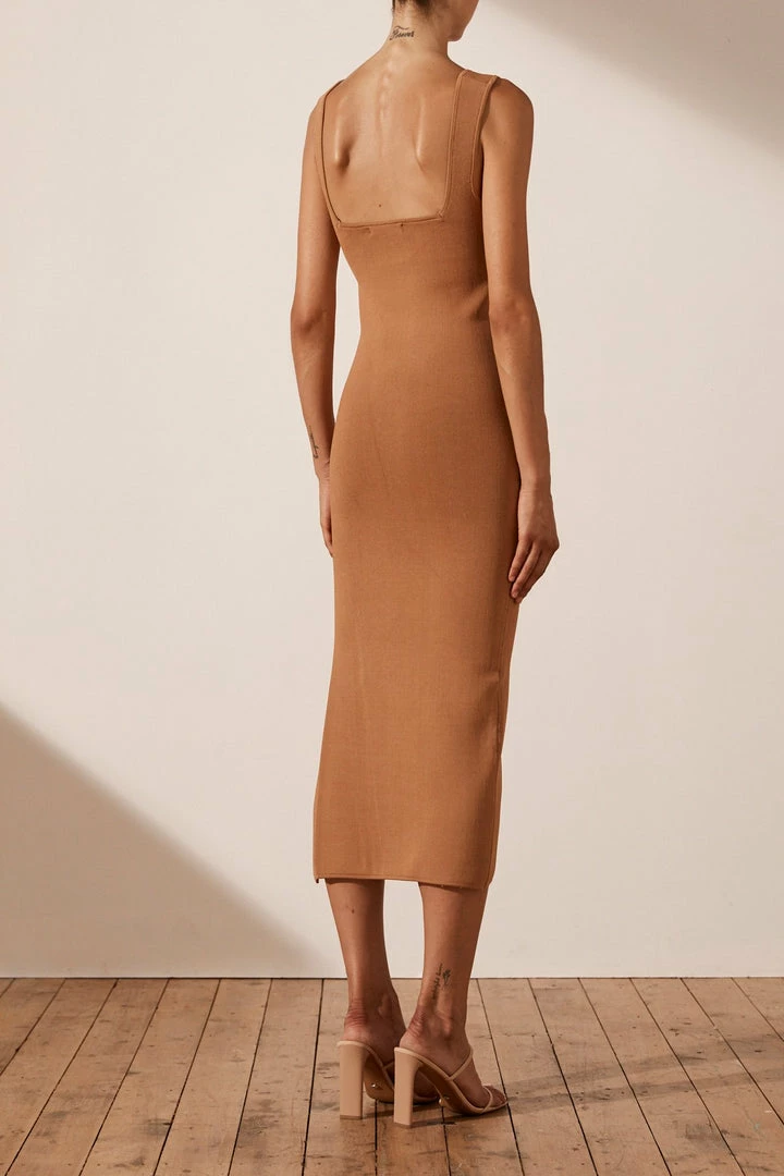 Shona Joy BASIC SQUARE NECK MIDI DRESS - TAN DRESSES