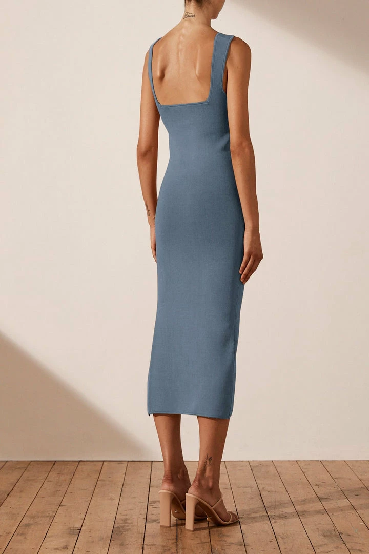 Shona Joy BASIC SQUARE NECK MIDI DRESS - BLUE SMOKE DRESSES