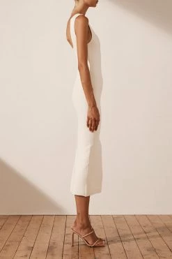 Shona Joy BASIC SQUARE NECK MIDI DRESS - IVORY DRESSES