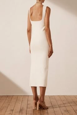 Shona Joy BASIC SQUARE NECK MIDI DRESS - IVORY DRESSES