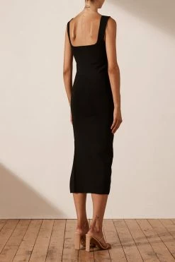 Shona Joy BASIC SQUARE NECK MIDI DRESS - BLACK DRESSES