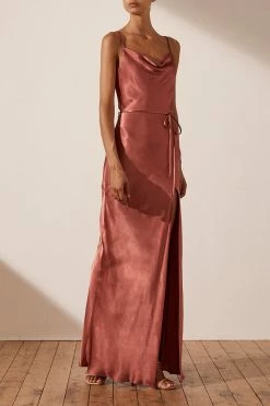 Shona Joy DRESSES LA LUNE BIAS COWL MAXI DRESS - TERRACOTTA