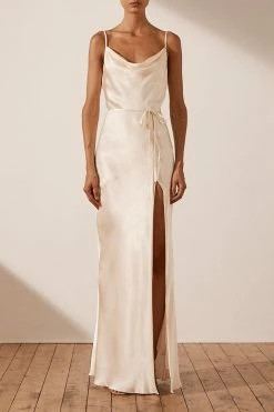 Shona Joy LA LUNE BIAS COWL MAXI DRESS - CREAM DRESSES