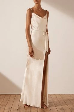 Shona Joy LA LUNE BIAS COWL MAXI DRESS - CREAM DRESSES