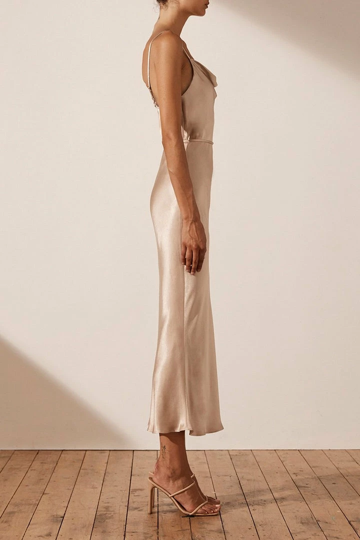 Shona Joy LA LUNE BIAS COWL MIDI DRESS - GOLD