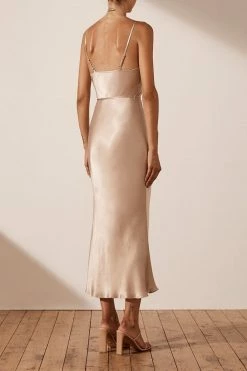 Shona Joy LA LUNE BIAS COWL MIDI DRESS - GOLD