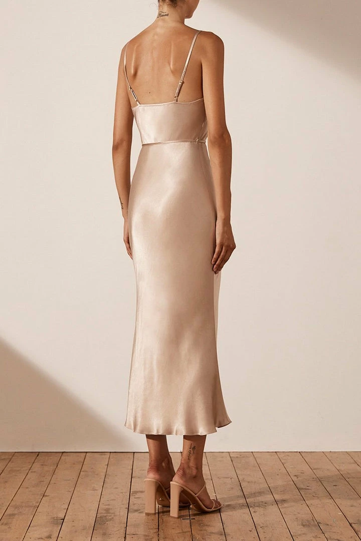 Shona Joy LA LUNE BIAS COWL MIDI DRESS - GOLD