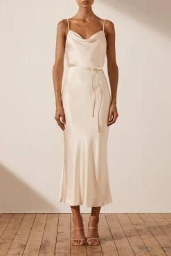 Shona Joy DRESSES LA LUNE BIAS COWL MIDI DRESS - CREAM