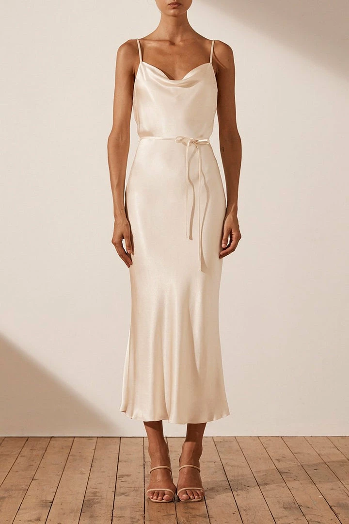 Shona Joy DRESSES LA LUNE BIAS COWL MIDI DRESS - CREAM