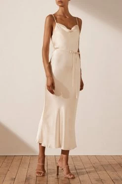 Shona Joy DRESSES LA LUNE BIAS COWL MIDI DRESS - CREAM