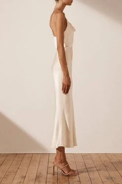 Shona Joy DRESSES LA LUNE BIAS COWL MIDI DRESS - CREAM