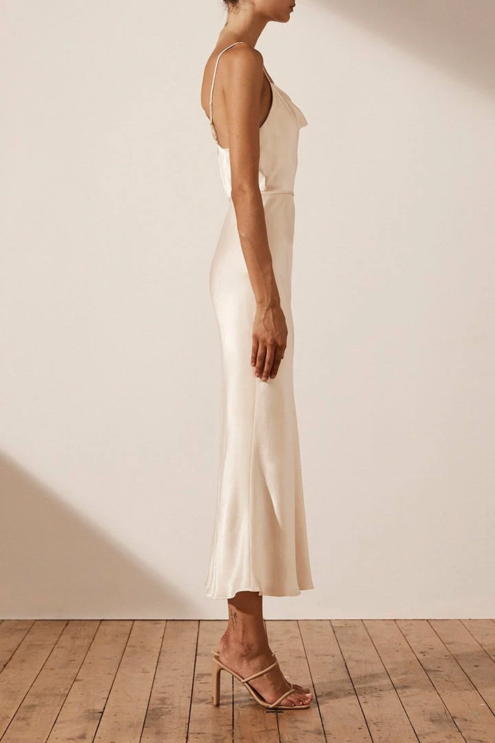 Shona Joy DRESSES LA LUNE BIAS COWL MIDI DRESS - CREAM