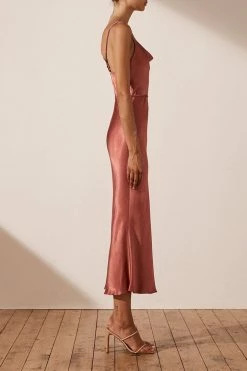 Shona Joy LA LUNE BIAS COWL MIDI DRESS - TERRACOTTA