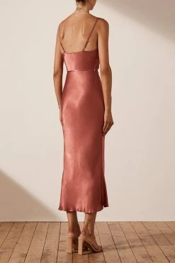 Shona Joy LA LUNE BIAS COWL MIDI DRESS - TERRACOTTA