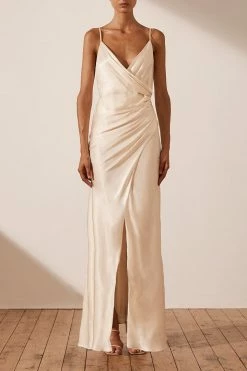 Shona Joy LA LUNE CROSS DRAPED MAXI DRESS - CREAM