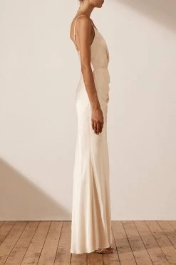 Shona Joy LA LUNE CROSS DRAPED MAXI DRESS - CREAM