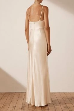 Shona Joy LA LUNE CROSS DRAPED MAXI DRESS - CREAM