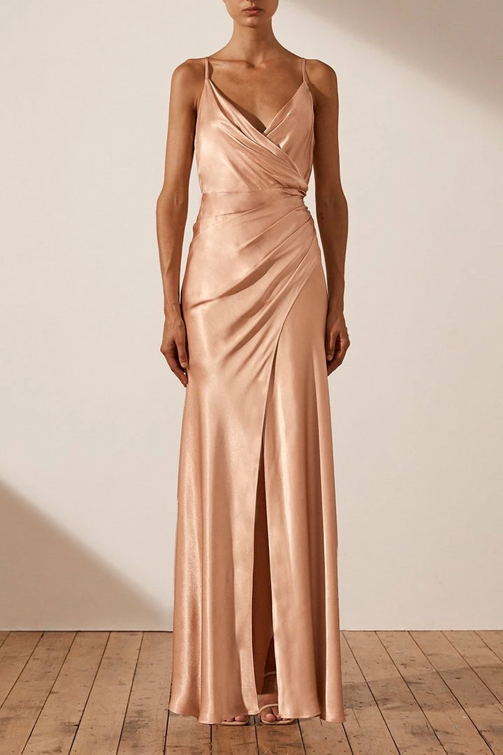 Shona Joy LA LUNE CROSS DRAPED MAXI DRESS - DESERT ROSE