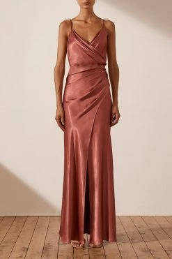 Shona Joy LA LUNE CROSS DRAPED MAXI DRESS - TERRACOTTA DRESSES