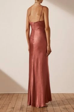 Shona Joy LA LUNE CROSS DRAPED MAXI DRESS - TERRACOTTA DRESSES