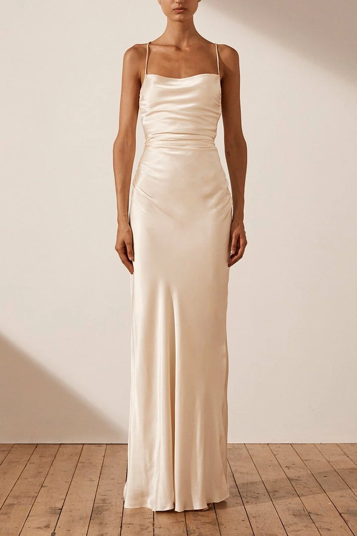 Shona Joy LA LUNE LACE BACK MAXI DRESS - CREAM