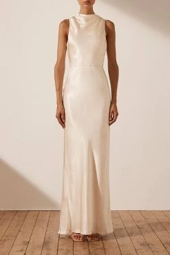 Shona Joy DRESSES LA LUNE HIGH NECK MAXI DRESS - CREAM