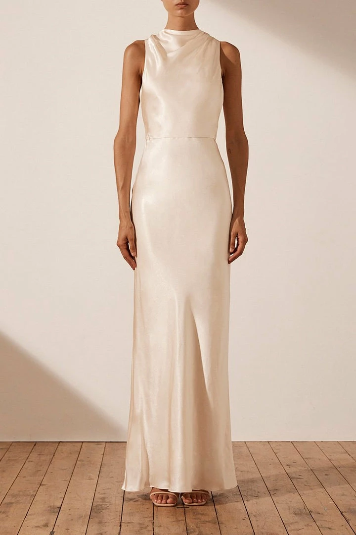 Shona Joy DRESSES LA LUNE HIGH NECK MAXI DRESS - CREAM