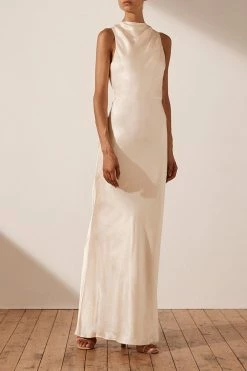 Shona Joy DRESSES LA LUNE HIGH NECK MAXI DRESS - CREAM