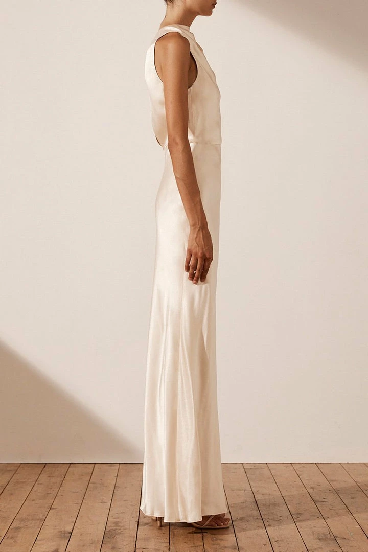 Shona Joy DRESSES LA LUNE HIGH NECK MAXI DRESS - CREAM