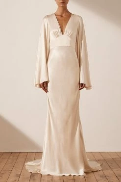 Shona Joy LA LUNE BACKLESS MAXI DRESS - CREAM