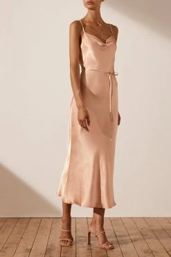 Shona Joy LA LUNE BIAS COWL MIDI DRESS - DESERT ROSE DRESSES