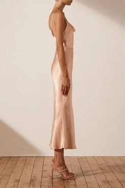Shona Joy LA LUNE BIAS COWL MIDI DRESS - DESERT ROSE DRESSES