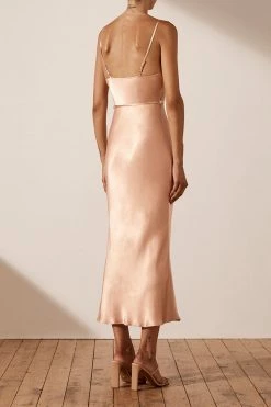 Shona Joy LA LUNE BIAS COWL MIDI DRESS - DESERT ROSE DRESSES