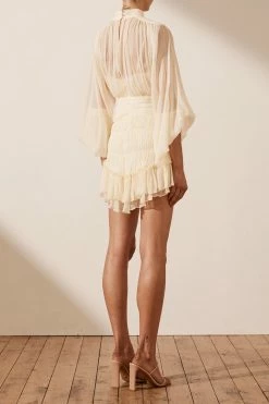 Shona Joy VICTORIA LONG SLEEVE RUCHED MINI DRESS - CREAM