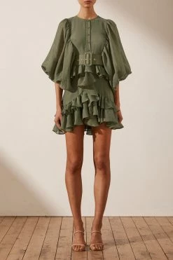 Shona Joy DRESSES CHARLOTTE DRAPED MINI DRESS - KHAKI