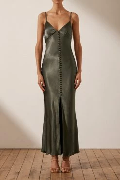 Shona Joy LA LUNE BIAS SLIP DRESS - OLIVE DRESSES